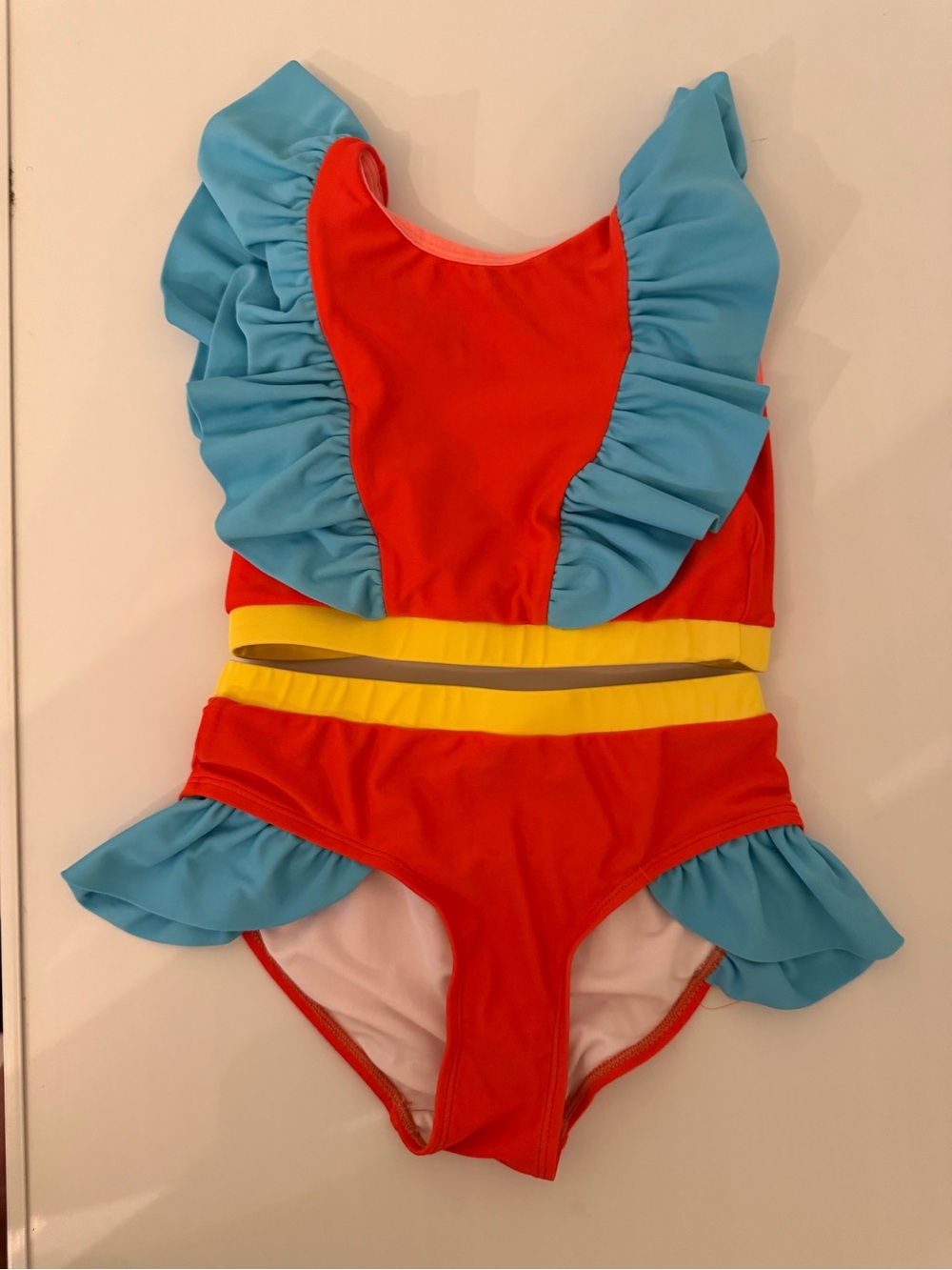 Tia Cibani Girls' Ruffle One-Piece Swimsuit in Red, Blue & Yellow